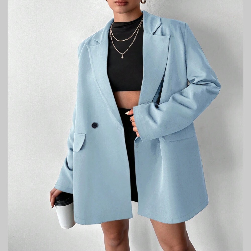 Light Blue Oversized Single-Button Blazer